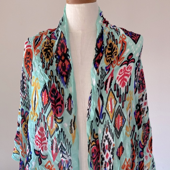 Vera Bradley soft fringe scarf Pueblo 💯 viscose multi color Aztec mint green - Picture 4 of 17